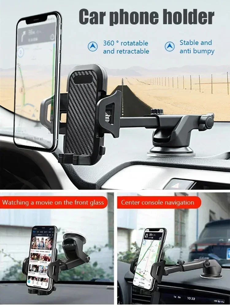 NOUVEAU support de téléphone universel pour voiture à ventouse 360 ° Support de cellule Mobile pour tableau de bord de voiture, pare-brise pour Smartphones