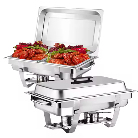 2 Packs Chafing Dish Buffet Set Stainless Steel 2 Grid 316 Foldable Rectangular Warmer 2 Half Size Food Pans for Parties Even