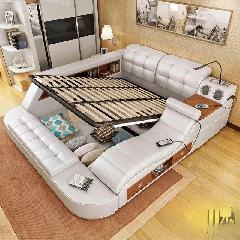 

Leather Upholstered Bed Nordic Modern Home Multifunctional Bed Storage Massage Somieres Y Marcos De Cama House