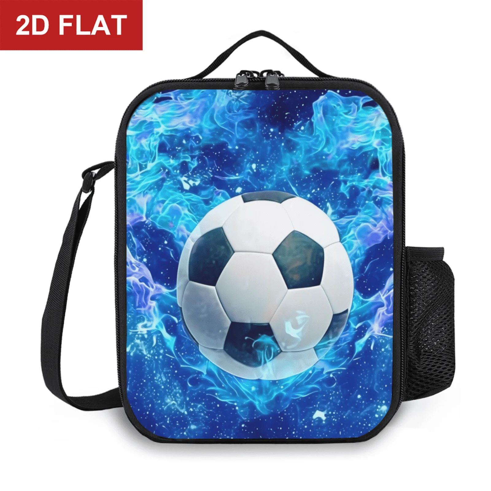 Blue Flame Galaxy Soccer Ball Sports Print Insulated Lunch Bag Tote for Outdoor Picnic Multifunction Food Box
