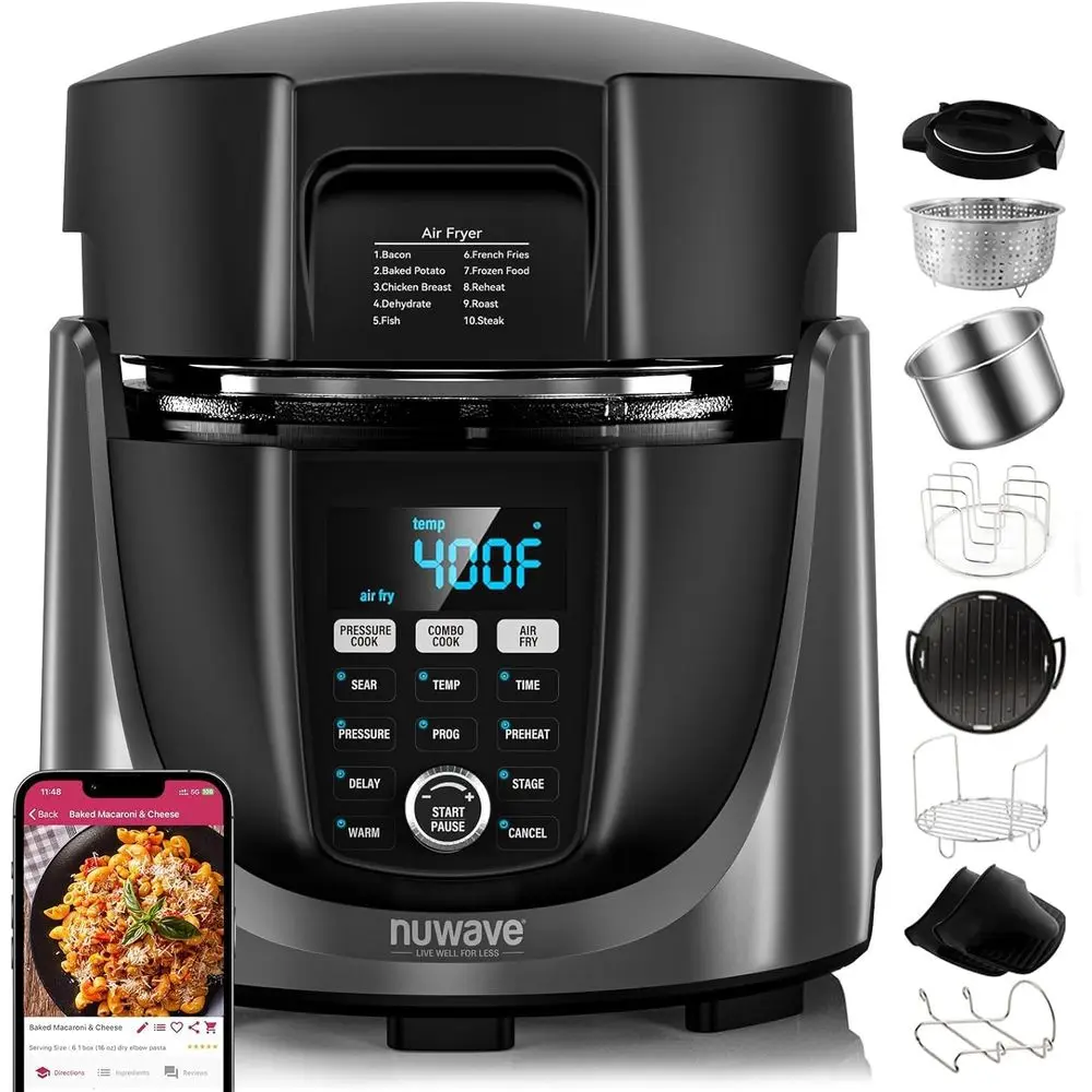 

Duet Air ryer, Electric Prure Cooker & Grill Combo, 540 IN 1 Multicooker with 3 Removable Lids, Slow Cook, Sautés, ydrator, 18/1