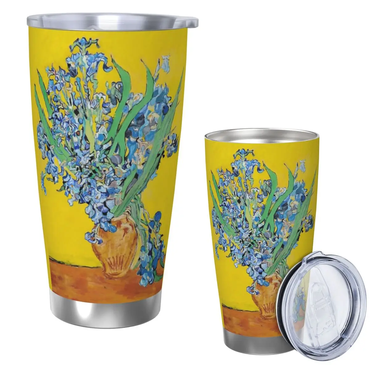

Винсент Ван Гог Ирисы Арт Цветы Стакан из нержавеющей стали Вакуумные изолированные кружки Термальная холодная чашка Соломенная с крышкой 20 унций