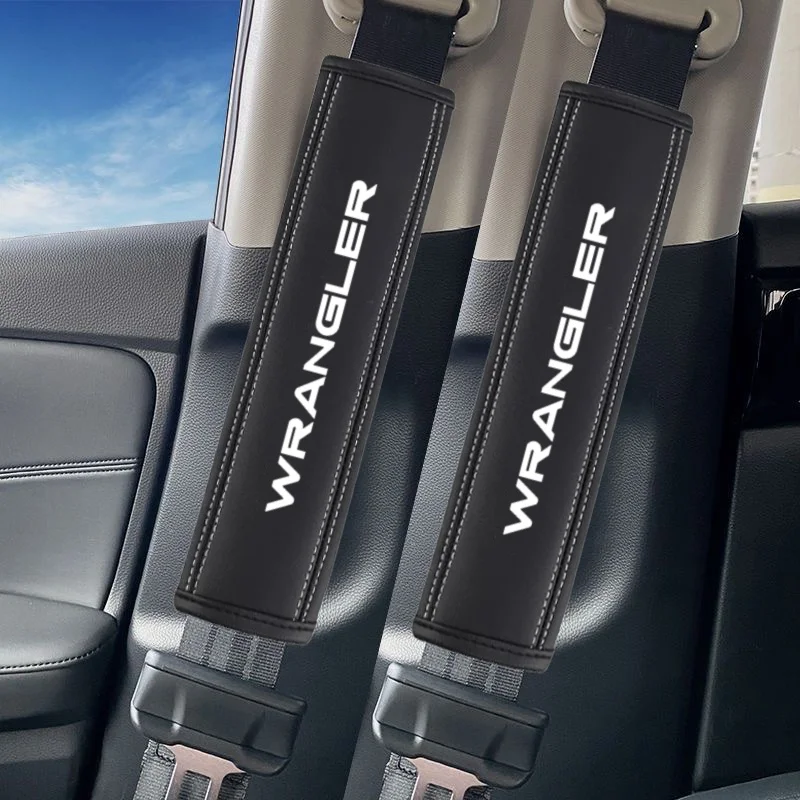 2Pcs Car Seat Belt Leather Safety Belt Shoulder Covers Interior For Jeep Wrangler JK JL TJ YJ Unlimited Sahara Car Accessories