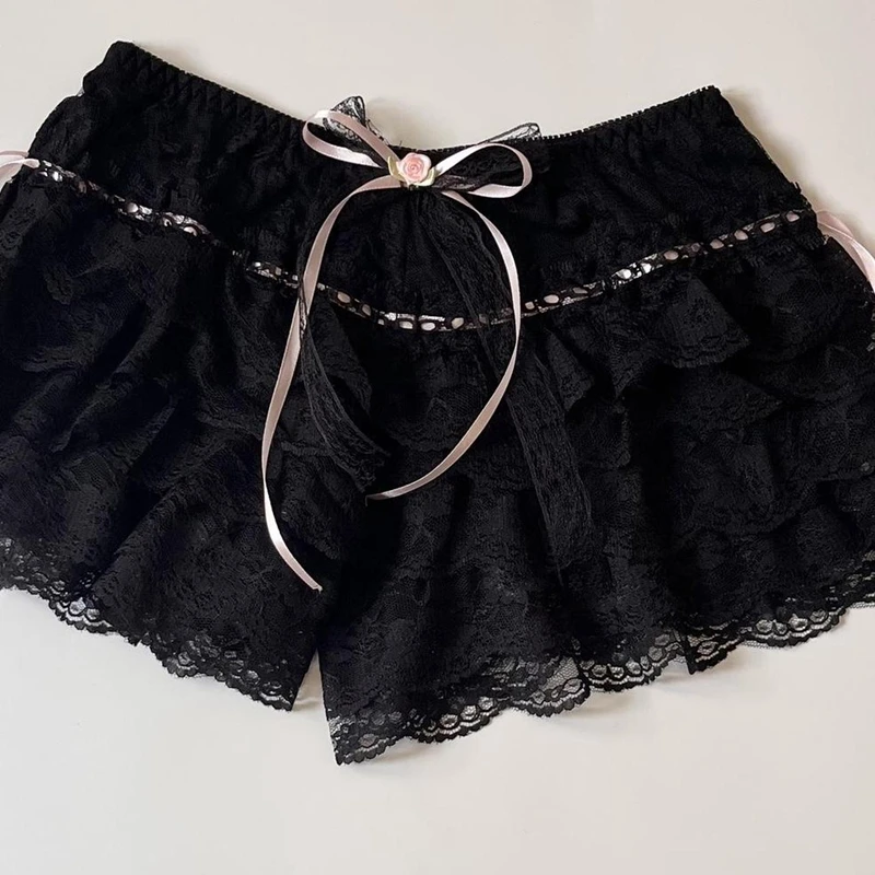 Kawaii Lace Trim Multi-layers Bottoms Cottage Coquette Y2K 00s Vintage Shorts Women Fairycore Retro Lolita Sweet Pettipants