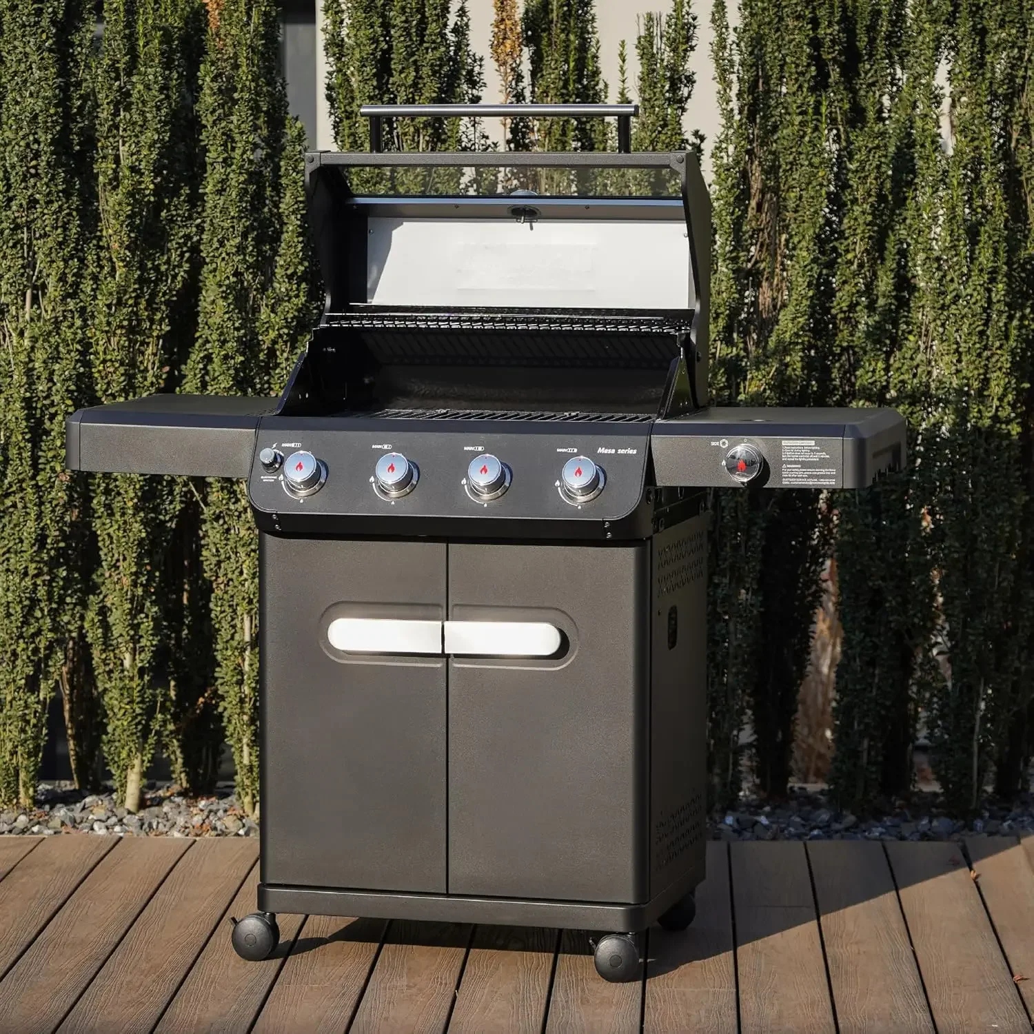 

Outdoor Barbecue Stainless Steel 4 Burner Propane Gas Grill, 52,000 BTU Patio Garden Barbecue Grill with Side Burner