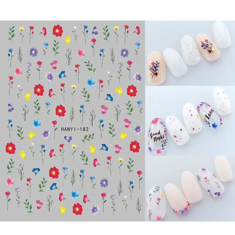 Nail Decals Dry Colorful Petals Florals Small Wild Flowers Leafs Back Glue Nail Stickers For Nail Tips Beauty