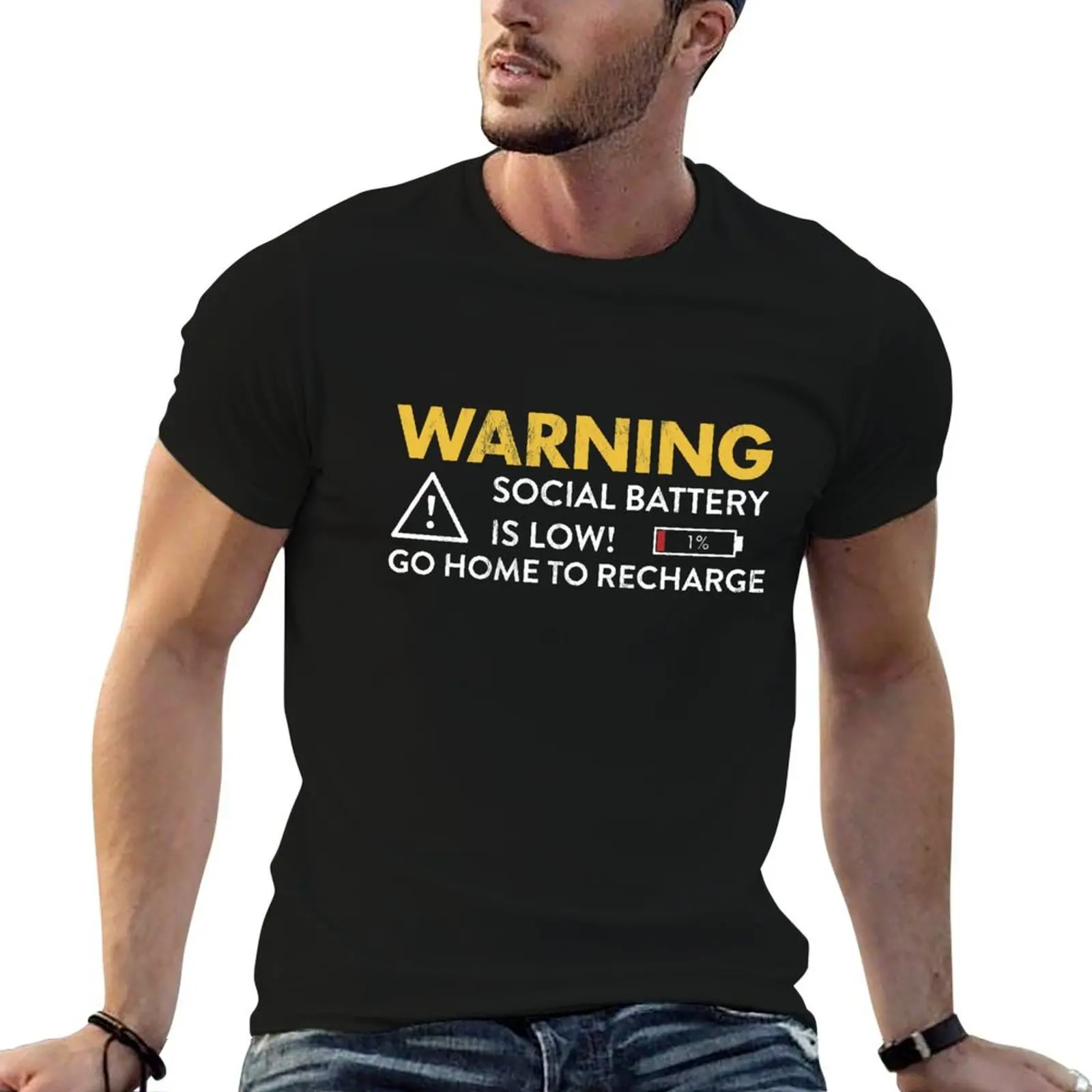 Warning Social Battery Is Low Funny Introvert T-Shirt t shirt man designer man t shirts for men man tshirt T-shirt
