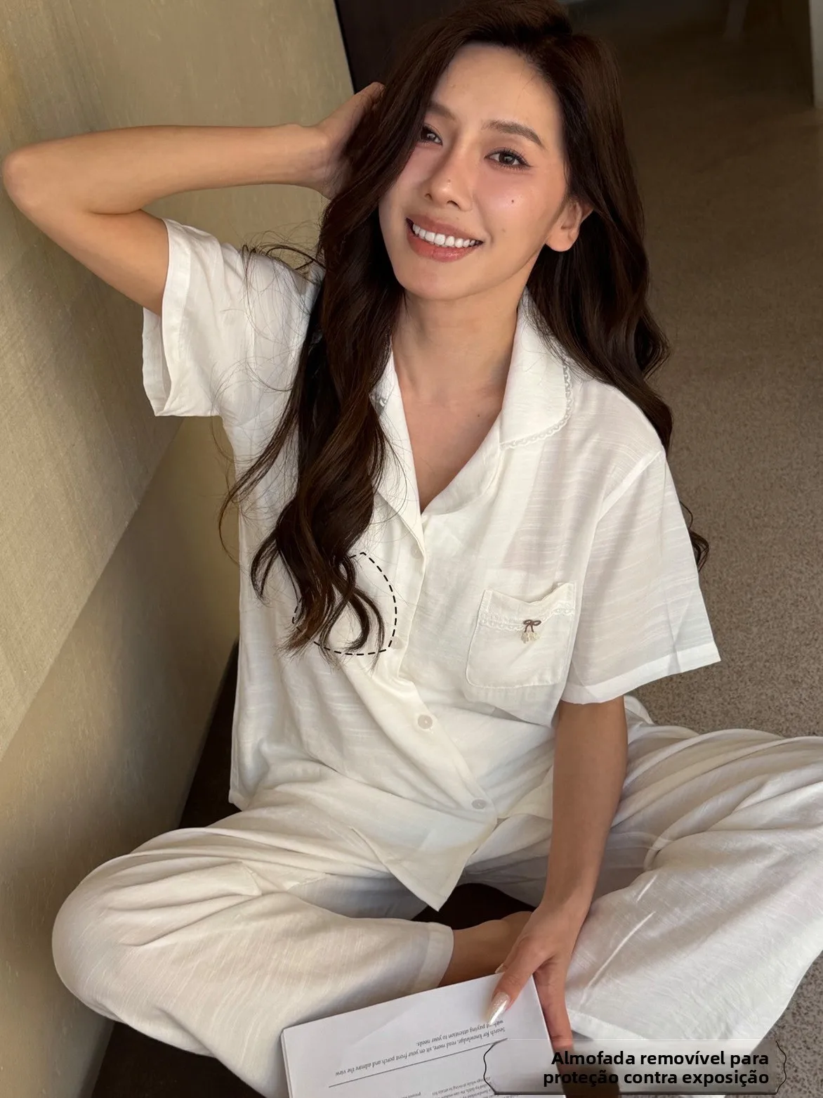 summer-home-clothes-set-women's-cotton-sleepwear-short-sleeve-open-cardigan-long-pants-soft-polyester-fiber-comfortable-fit