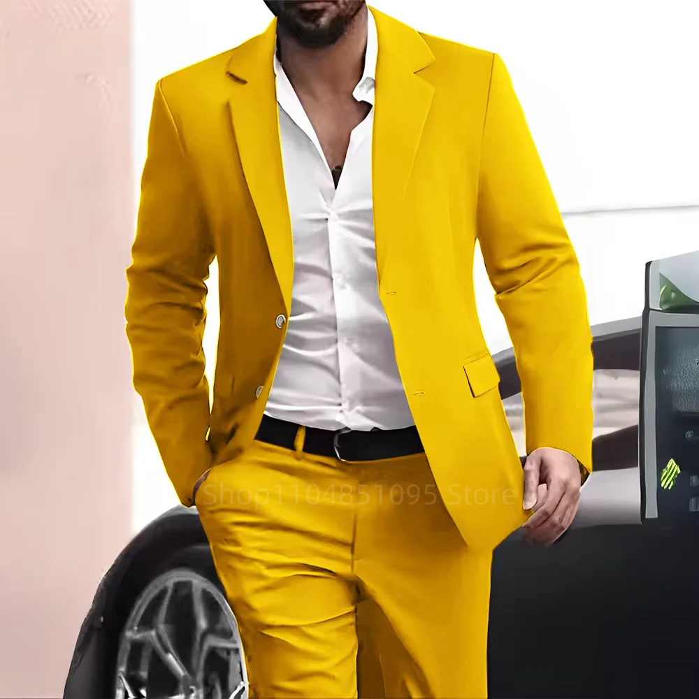 Men Suit 2 Piece Solid Color With Notch Lapel Two Buttons For Wedding Banquet Birthday Party Business Daily Set Jacket And Pants