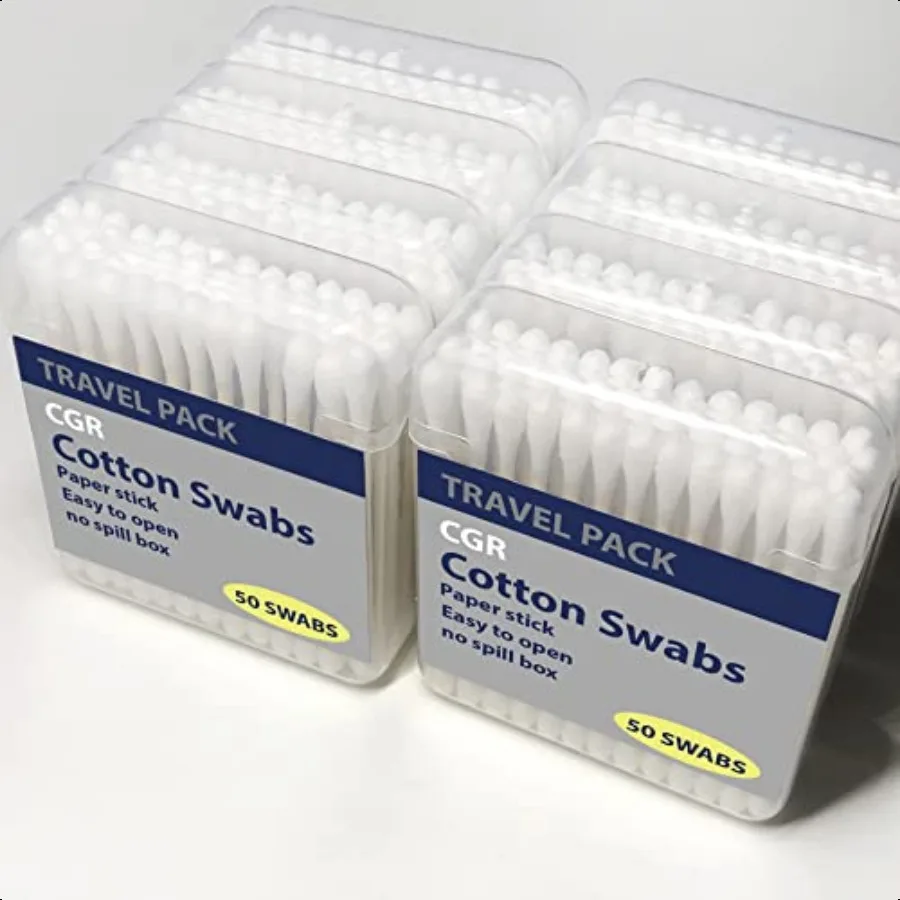 400 pièces CGR coton-tige biologique 100 coton double pointe bâtons de papier blanc paquet de voyage composé (8 paquet de 50 écouvillons au total) (4