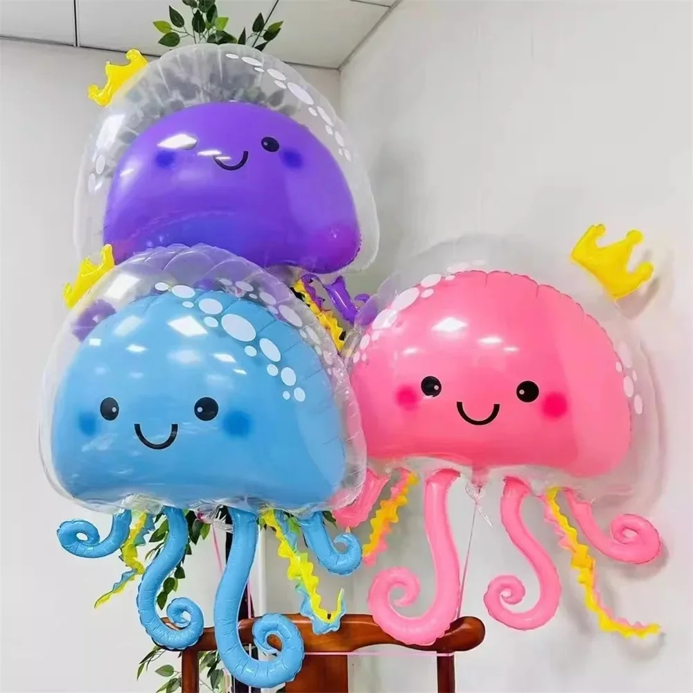 

3Pcs 3D Double-layer Bubble Jellyfish Balloons Octopus Aluminum Film Balloon Ocean Themed Birthday Party Children's Day Decor