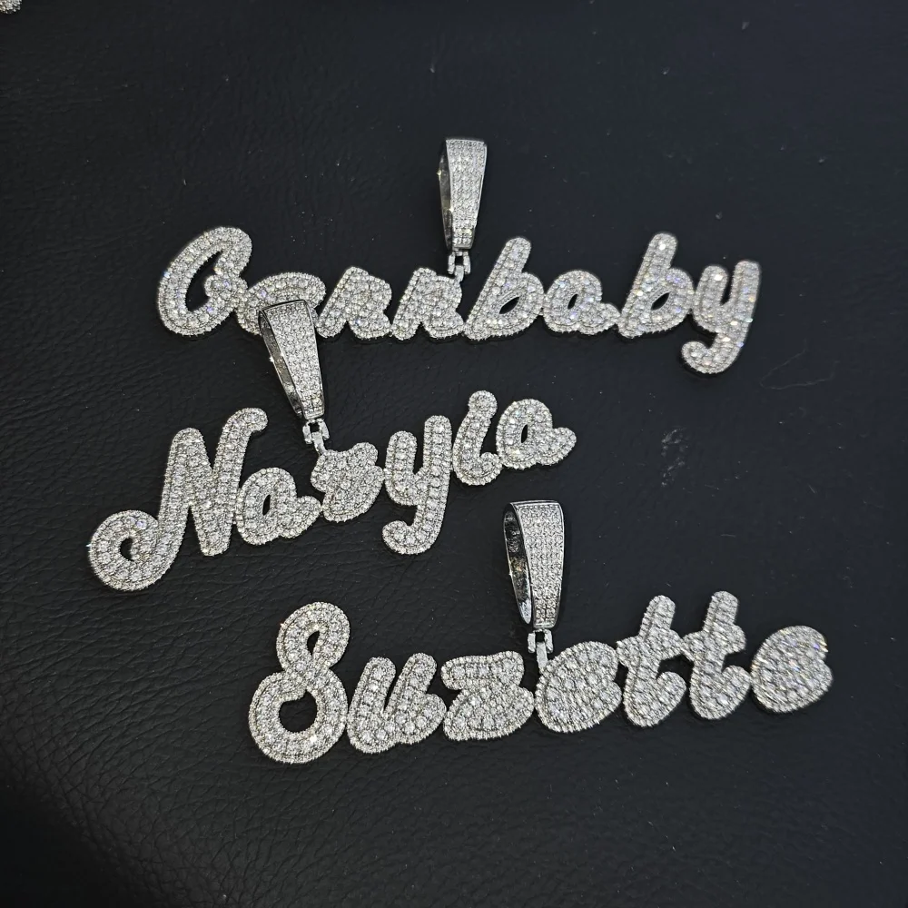 

ICE CHARMI Script Letter Custom Necklace Cuban Chain Iced Out CZ Stones Personalized Accessory Luxury Gift For Her Him