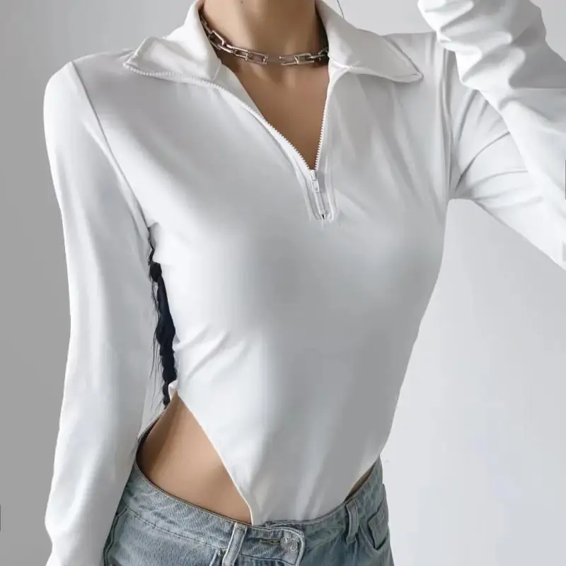 2023 Autumn Sexy Top Women's Solid Long Sleeve Waist Hollow  Bodysuit Turtleneck Slim Fit Bottom Bodysuit Girls y2k Clothing