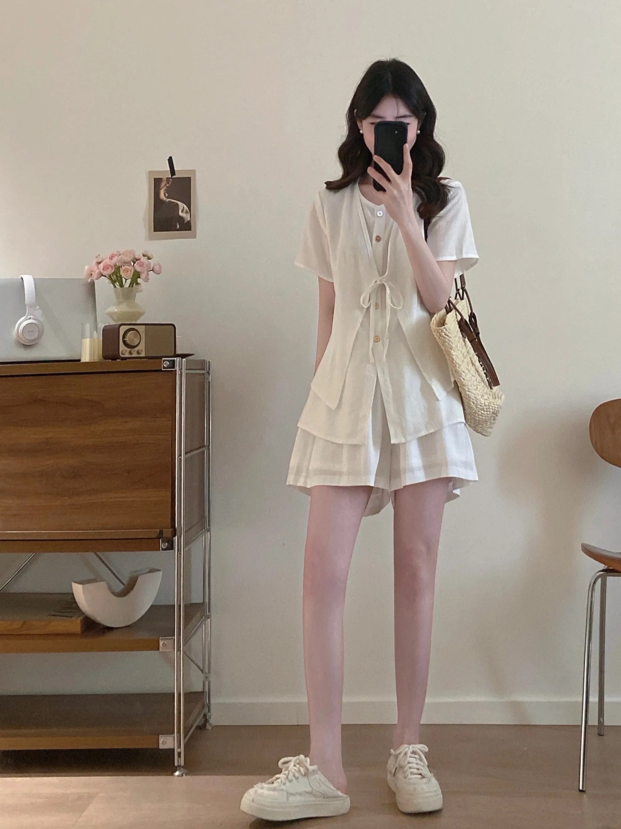 

plus Size Fashionable Summer Outfit High Waist Shorts T-Shirt Set Casual Breathable Polyester round Neck Short Sleeve Top