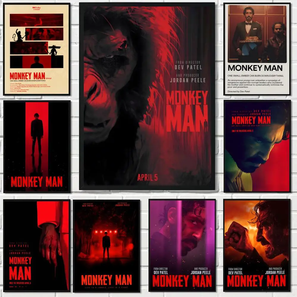 M-Monkey Man thriller movie Poster HD art sticky wall waterproof home living room bedroom bar aesthetic decoration