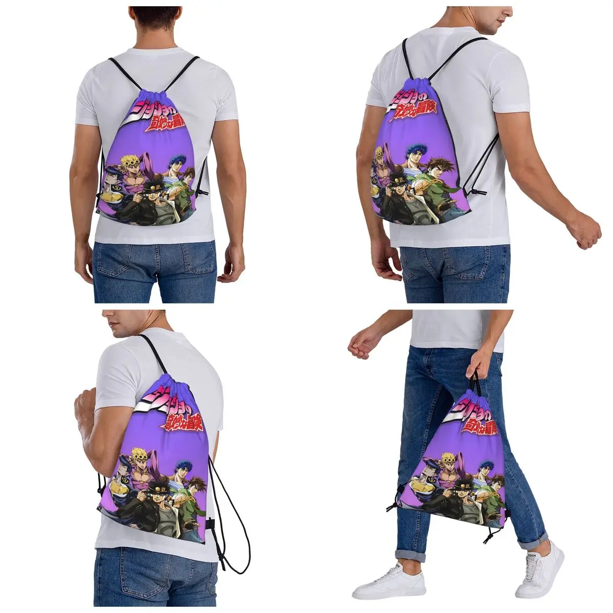 Jojo Bizarre Adventure Anime Cartoon Backpacks Casual Drawstring Bags Sports Bag Book Bags for Travel Students