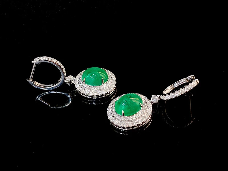 KUGG 100% 18K White Gold Earrings Women Eegant Style Shiny Diamond Natural Emerald Hoop Earrings High Gemstone Jewelry