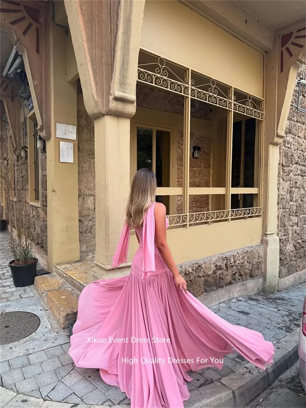 Xikuo فساتين سهرة بشرائط شيفون وردية على شكل قلب مطوي فيستدوس دي فييستا فستان رقص عالي الجودة مخصص