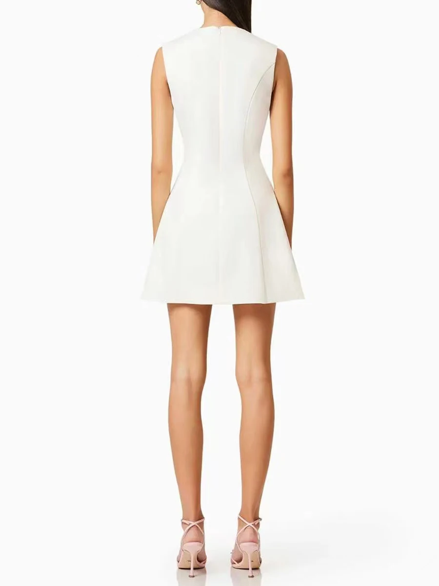 Twotwinstyle hit cor emendado apliques vestidos de emagrecimento para mulheres o pescoço sem mangas cintura alta temperamento mini vestido feminino