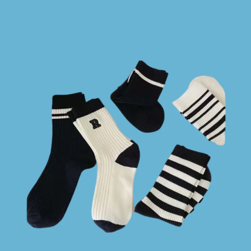 

5/10 Pairs Women's Sports Striped Letter Socks New College Style Trend Student Socks All-match Men's Women's Middle-tube Socks