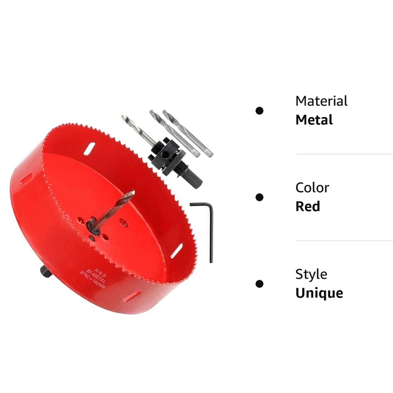 6-3/8 Inch Cutter Tool Red Cutter Tool - 38Mm Cutting Depth HSS Bi-Metal Hole Cutter For Recessed Light,Cutting Wood, Drywall