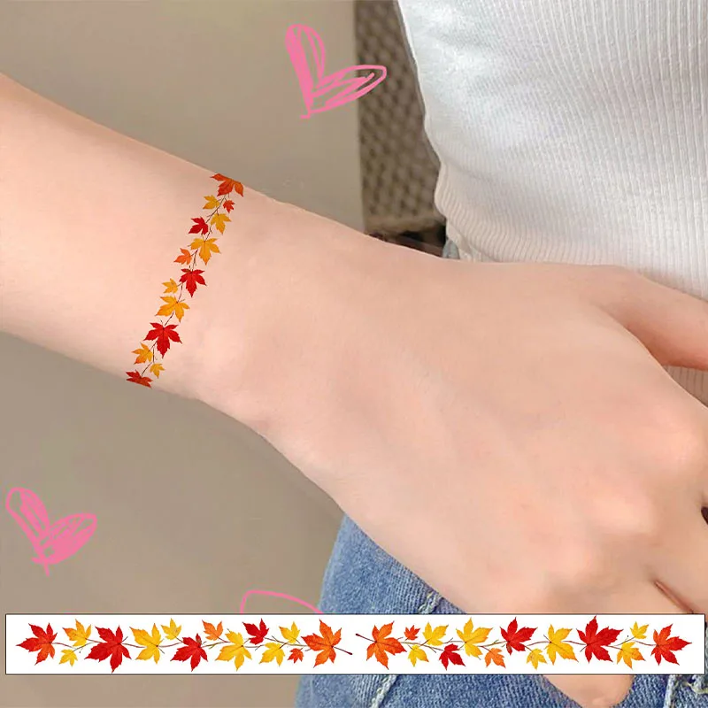 Maple leaf rings, bracelets, finger tattoos, waterproof, long-lasting, colorful, cute cartoon anklets, temporary stickers.
