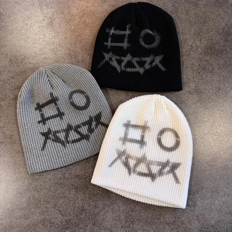 Lustige Graffiti-Jacquard-Strickmütze, Unisex, mit Graffiti-Muster, Skull Cap, Hip-Hop-Street-Style, warme Winter-Strickmütze – Detail 7