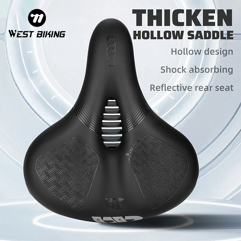 

WEST BIKING Comfortable Bicycle Saddle Hollow Breathable Ergonomic Bike Cushion Soft Shock Absorption Reflective Cycling Seat