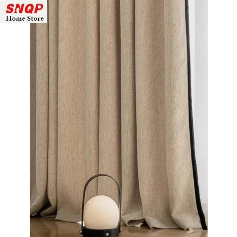 French Middle Ages Nanyang American Black Edge Chenille Thickened Olive Green Curtains for Living Room Bedroom Dining Customiz