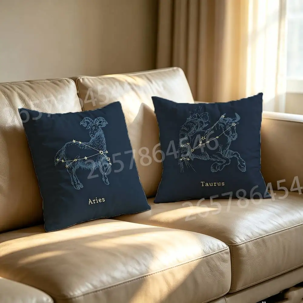 Cool Zodiac icons Polyester Printed Pillow Cover Square 30 35 40 45 50 55 cm Soft for Sofa Bed Car Home Decor