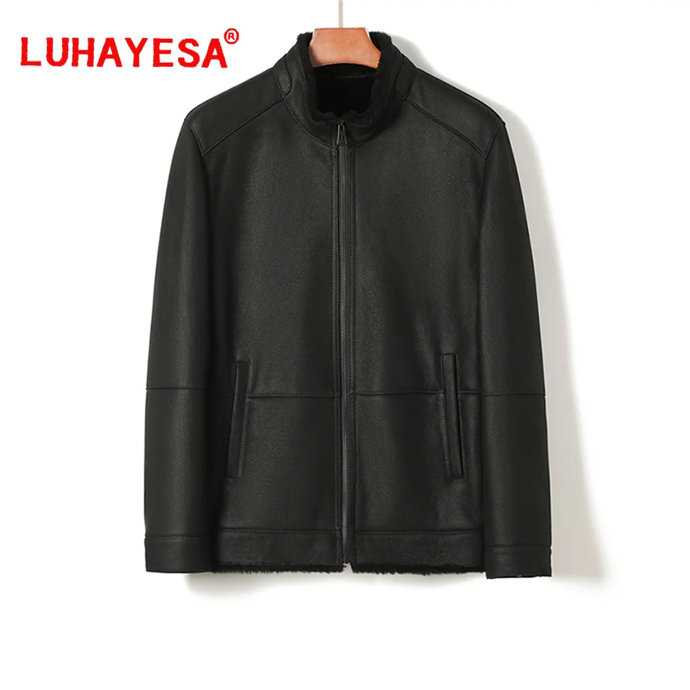 

2023 LUHAYESA Merino Sheepskin Fur Coats Black Casual Genuine Leather Jacket Daily Formal Men Real Fur Clothes