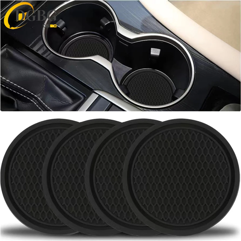 

4pcs/set 7cm*0.5cm New Car Cup Holder Anti-Slip Silicone Insert Coaster Mat Universal Car Accessories Black Fit For Most Cars