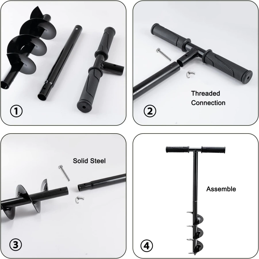 3 Sizes Hand Post Hole Digger Earth Garden Auger Drill with Gloves Spiral Drill Planter Bit for Planting Trees, Seedlings