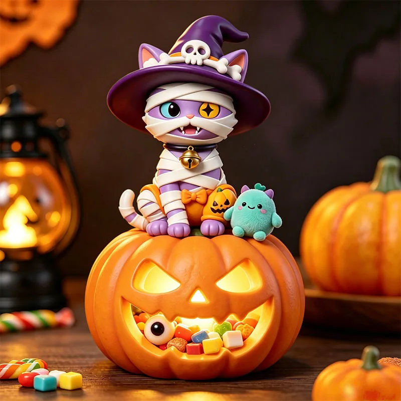 Handgemachte Cartoon-Haustier-Halloween-Duftkerzen, Gips-Harz-Ornamente, DIY-Silikonformen, Halloween-Verband-Mumie-Magie-Kürbis-Kätzchen 3D-Design Duftkerzenherstellung Silikonformen