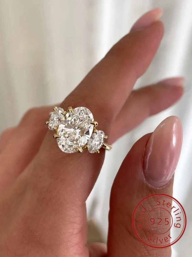 925 Sterling Silver Simplicity Classic Zircon Shiny Oval Ring For Women Engagement Wedding Luxury High Quality Fine Jewelry