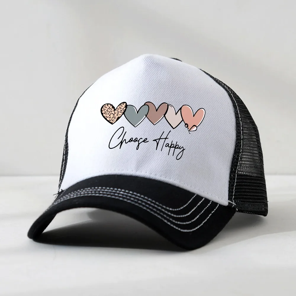 

choose happy Heart Printed baseball cap fashion Men Women Couples Visor Hat cool outdoor Visor Mesh Breathable hats Casquette
