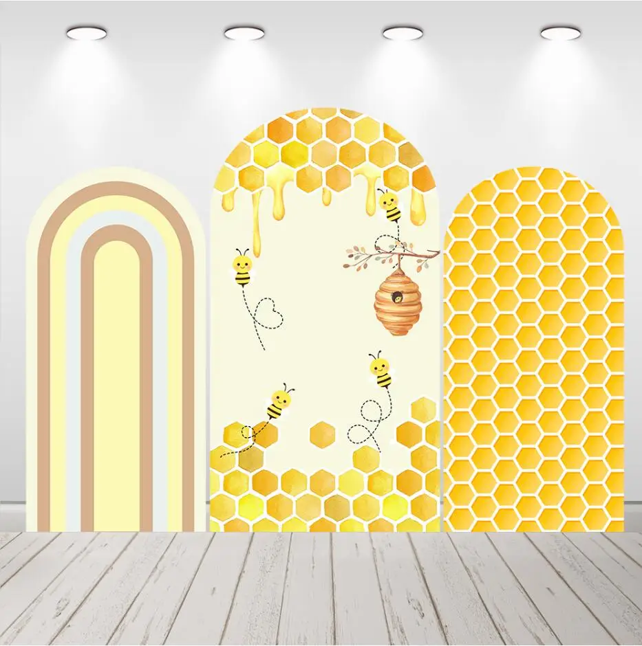 

Honey Bee Kids Baby Shower Arch Backdrop Cover Double Sided Fabric Birthday Party Decorations Chiara Wall Arched Background