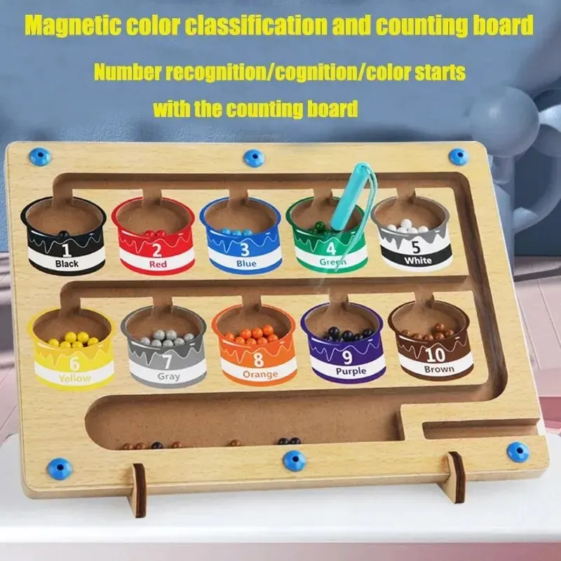 Children Magnetic Pen Digital Labyrinth Montessori Early Educational Color Classification Matching Counting Board Beading Toys