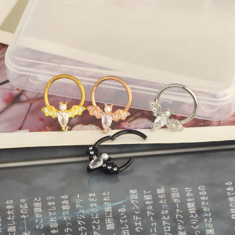 Bat Nose Piercing Ring Septum Piercing Ring Titanium Steel Nariz Piercing Ear Cartilage Tragus Goth Piercing Zircon Body Jewelry