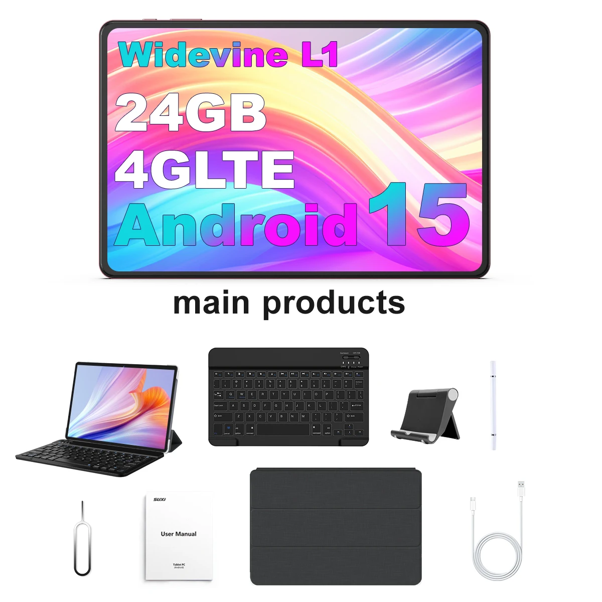 SUXI A7 10.1 Inch 1980*1280 IPS Screen Unisoc T616 24GB RAM 128GB ROM Tablets 2.4G/5G Wifi Android 15 Tablet PC 8000mAh