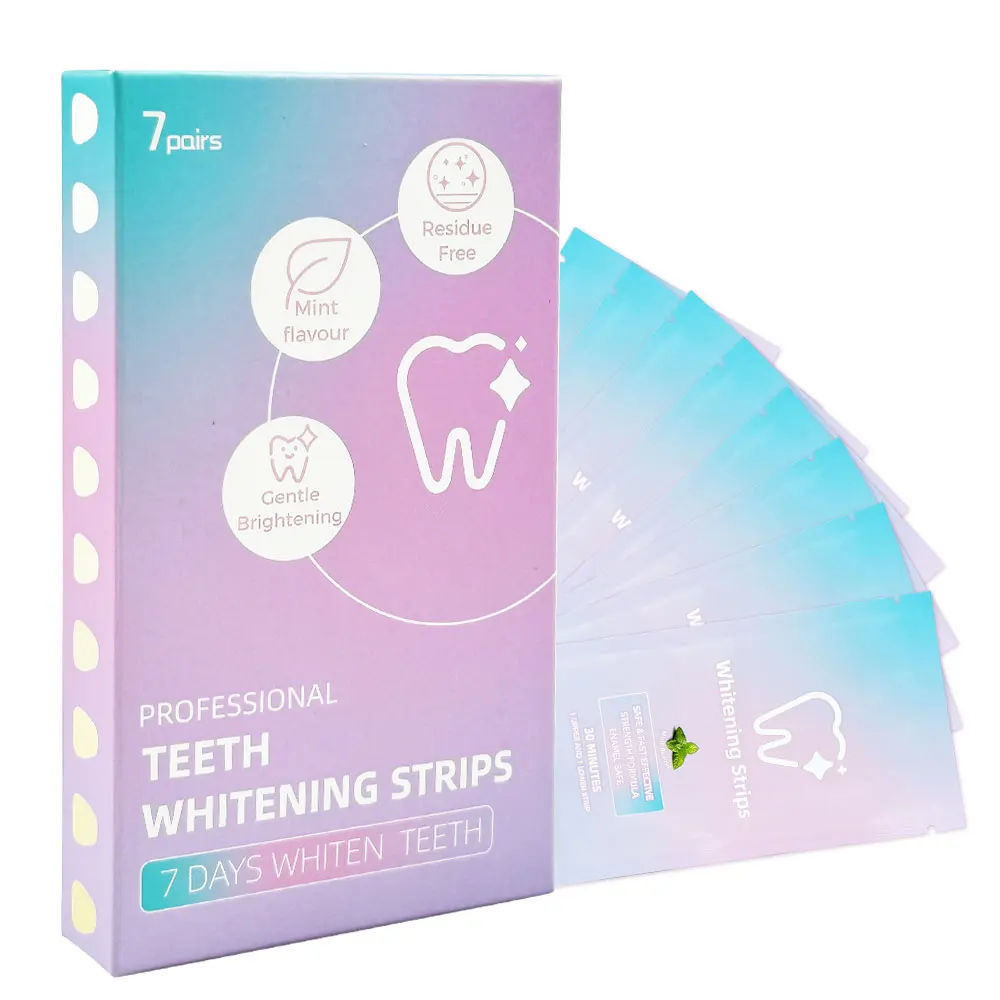 7 par/caja tiras blanqueadoras de dientes juego de blanqueamiento Dental profesional sabor a fruta de menta tiras iluminadoras de dientes 7 Kit de tratamiento
