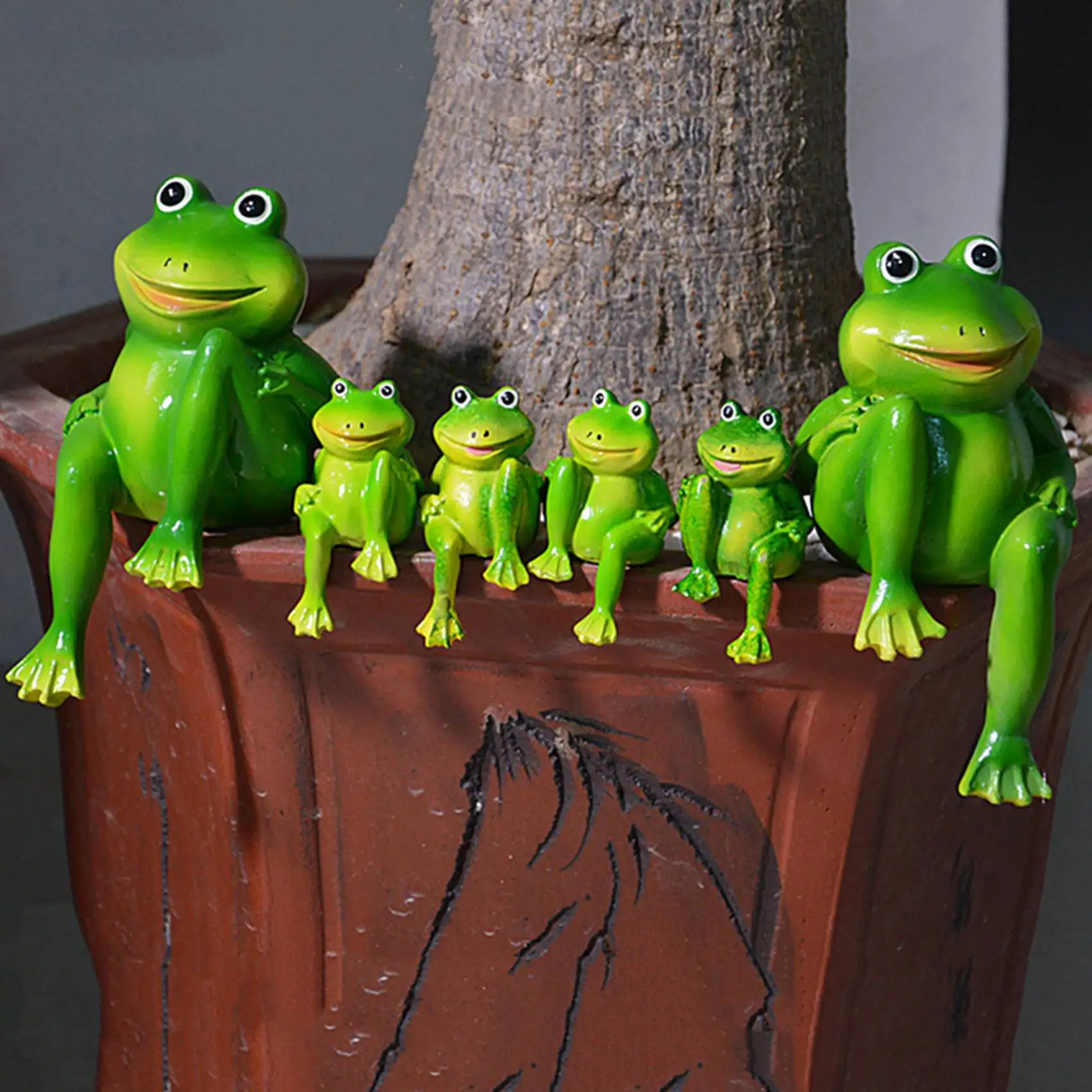ABCA-6Pcs/Set Cute Resin Sitting Frogs Statue Outdoor Garden Store Decorative Frog Sculpture For Home Desk Garden Decor S2