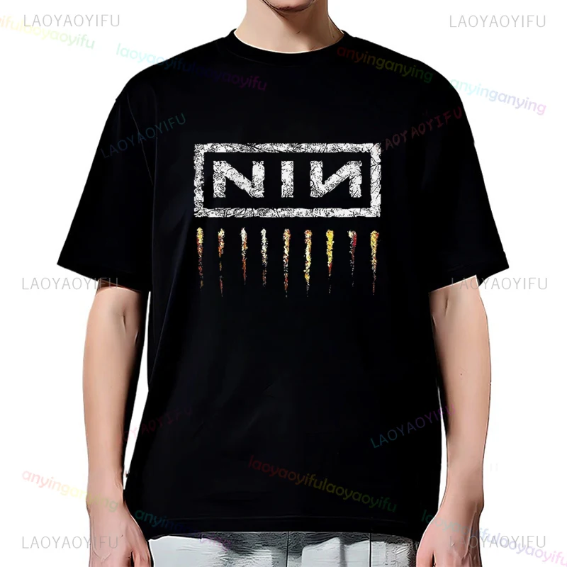 2024 Graphic Printed Shirts-Nine-Inch-Nails-Rock Band Hipster T Shirt Breathable Comfortable Streetwear Mens Clothing Womens Top