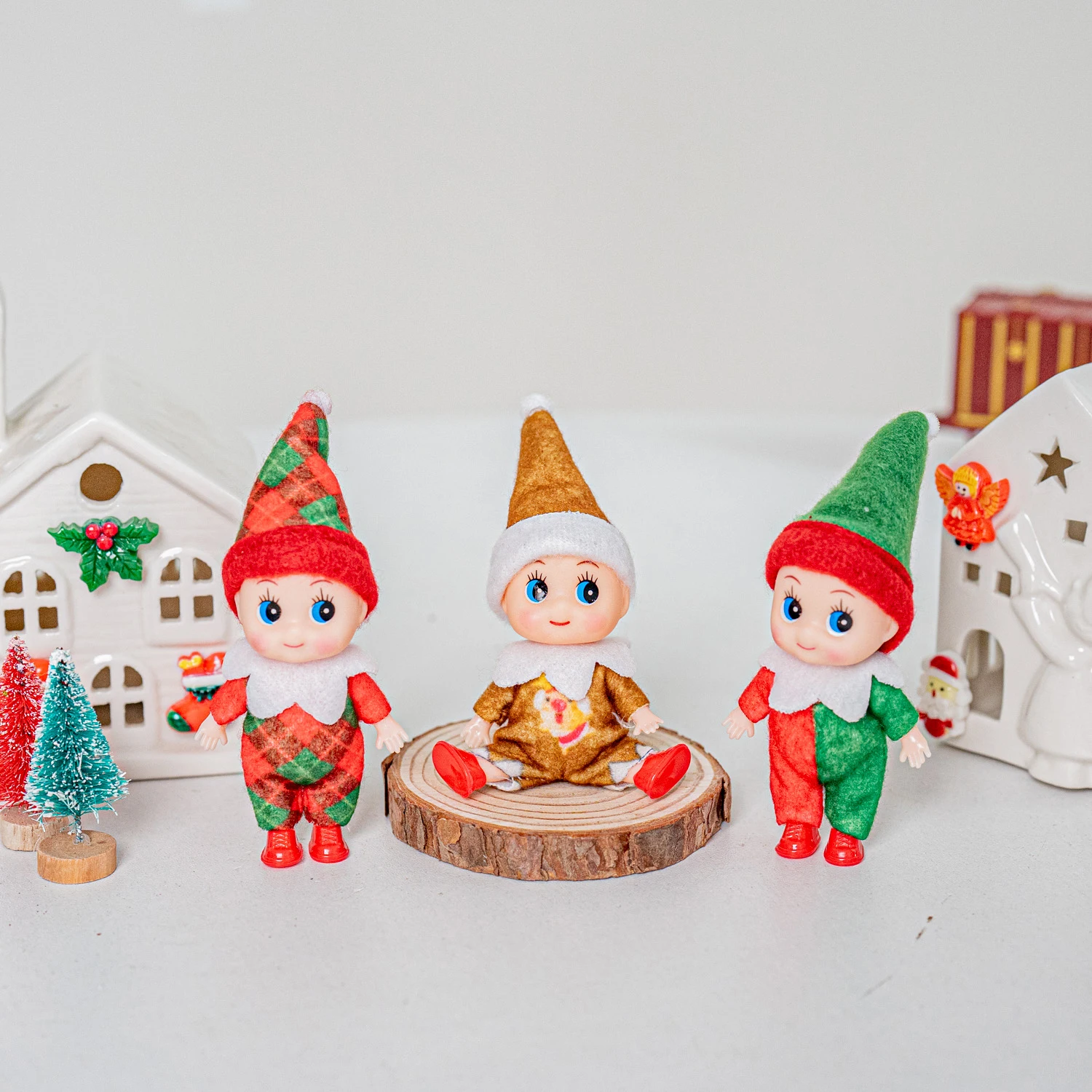 4/5/6 Pcs Mini Baby Elf Christmas Doll Mini Miniature Plaid Accessories Green and Red Suitable for Xmas New Year Decor Gift