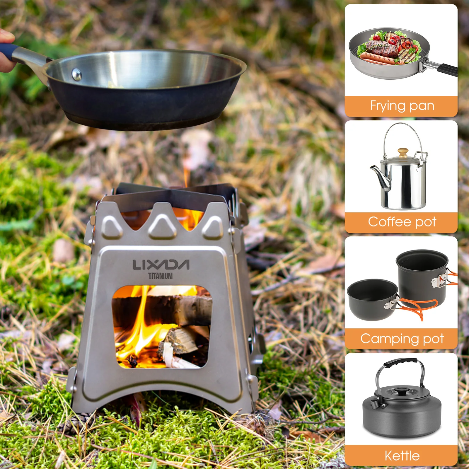 ompact Folding Titanium Wood Stove for Outdoor Camping Cooking Picnic