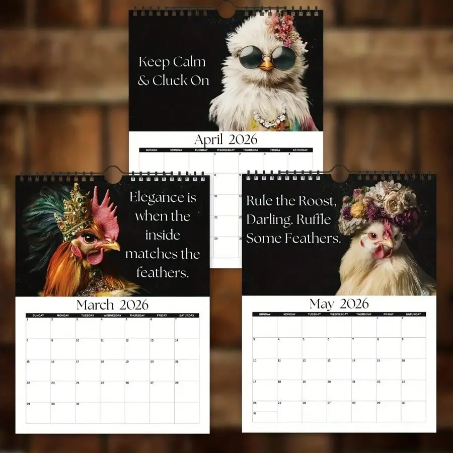 2026 Chicken Couture Wall Calendar, 12-Month Funny Quote Calendar for Home Office - Detail 1