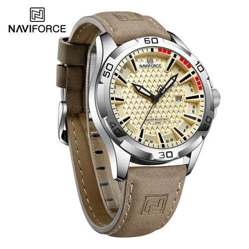 Imagen 2 del producto NAVIFORCE, reloj de pulsera deportivo informal para hombre con calendario de cuarzo militar para hombre, reloj de negocios de cuero resistente al agua para hombre, reloj Masculino