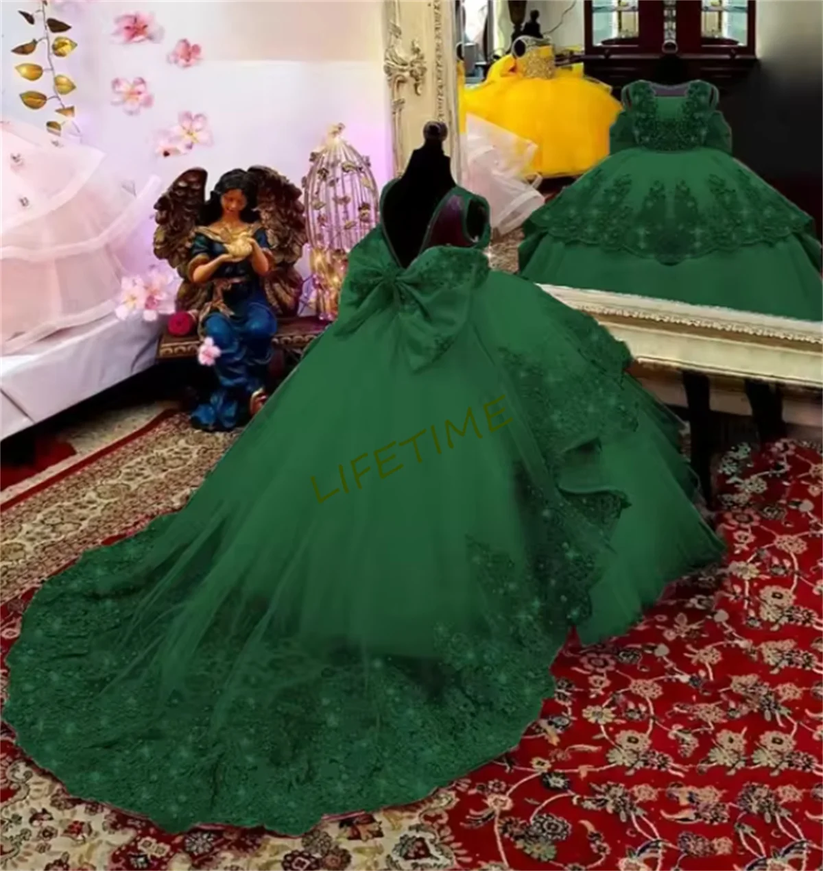 Vestidos de niña de flores de boda rosas personalizados 2024 vestido de fiesta de cumpleaños para niñas pequeñas vestido de desfile de princesa de encaje con cuentas Cus