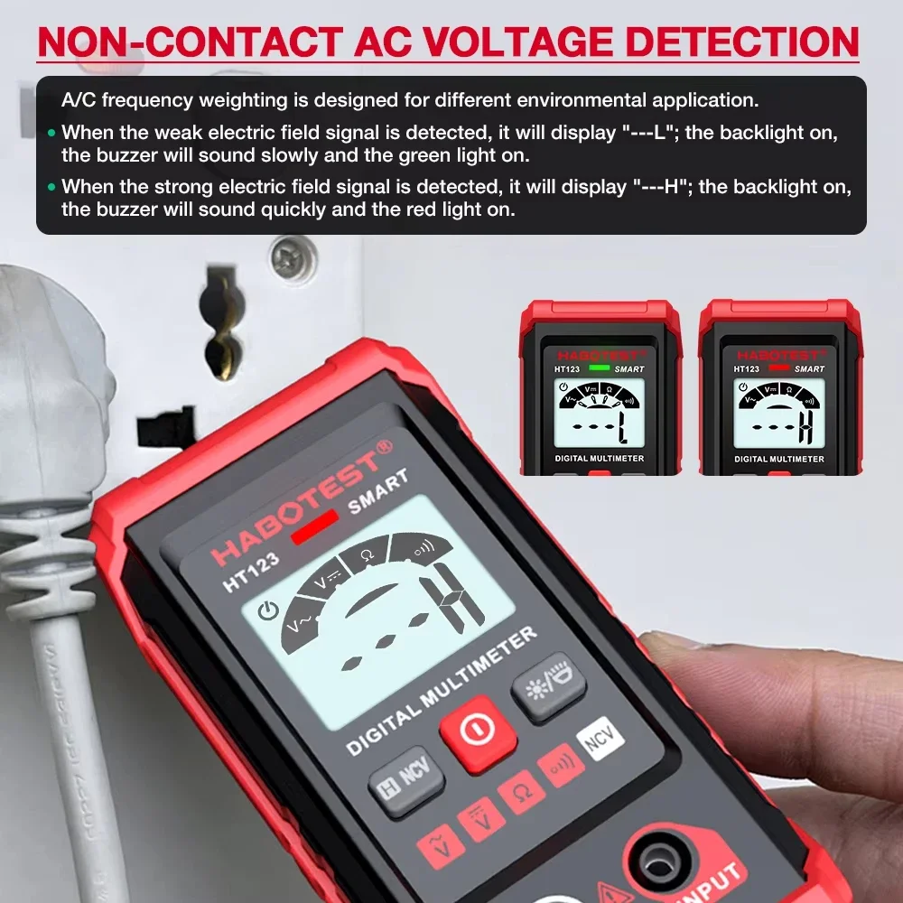 HABOTEST HT123 Digital AC/DC Voltage Resistance Continuity Measurement Tester NCV Voltmeter image 3