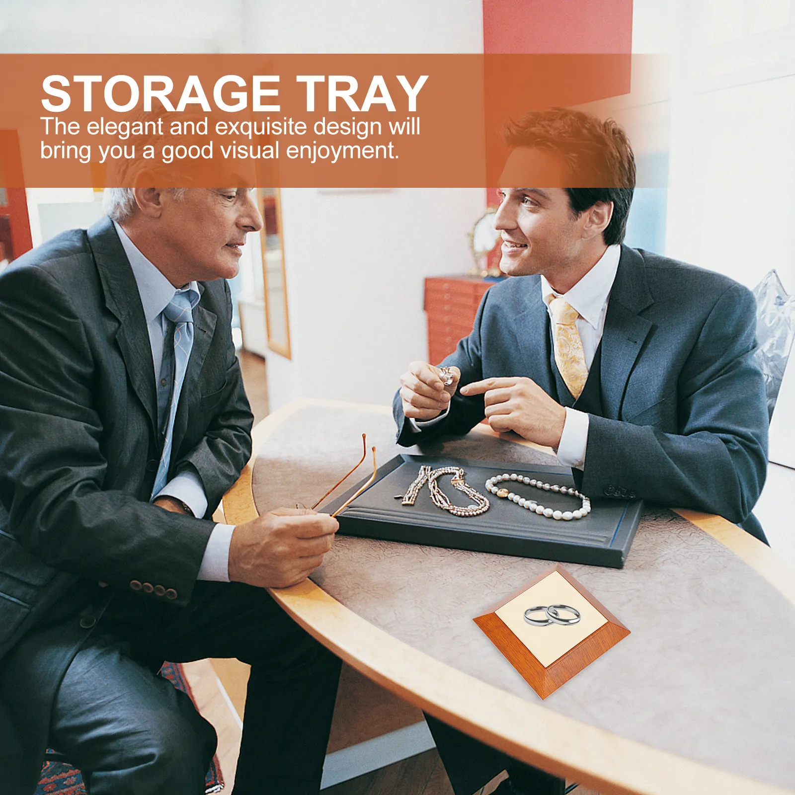 

Square Jewelry Display Tray Premium Microfiber Wood Desktop Organizing Storage Tray for Earrings Rings Necklaces Home Office